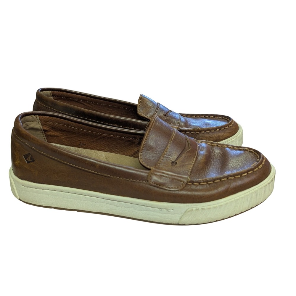 Sperry Women's Anchor Penny Loafer Sneakers PlushWave Comfort Leather Brown 9